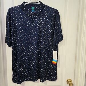Pro Tour Golf Polo Men XXL Navy Blue NWT Coolplay UPF 50 Flag Print Shirt